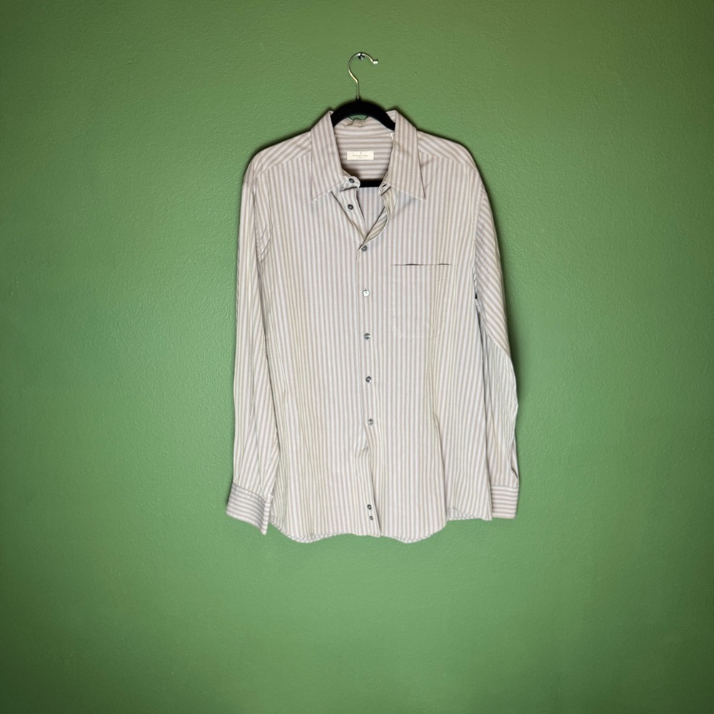 ermenegildo zegna soft beige brown striped long sleeve button down shirt xl